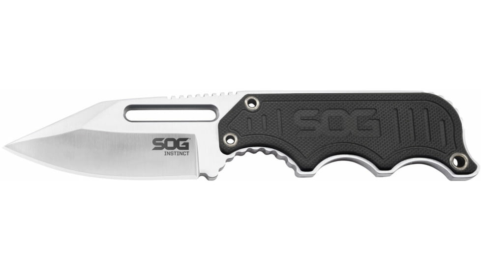 SOG Specialty Knives &amp; Tools Instinct Fixed Blade Knife, 2.3in, 5Cr15MoV Blade, Clip Point, Black, Silver, Stainless Steel and G10 Handle, Silver/Silver &amp; Black, SOG-NB1012-CP