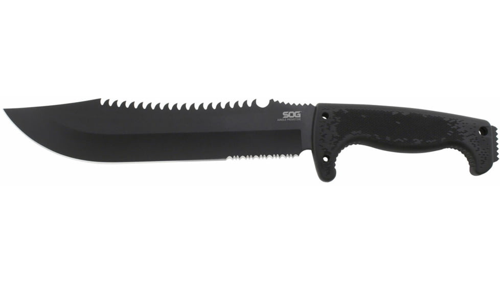 SOG Specialty Knives &amp; Tools Jungle Primitive Folding Knife, 9.5in, 8Cr13MoV Blade, Clip Point, Black, Kraton Handle, Black, SOG-F03TN-CP