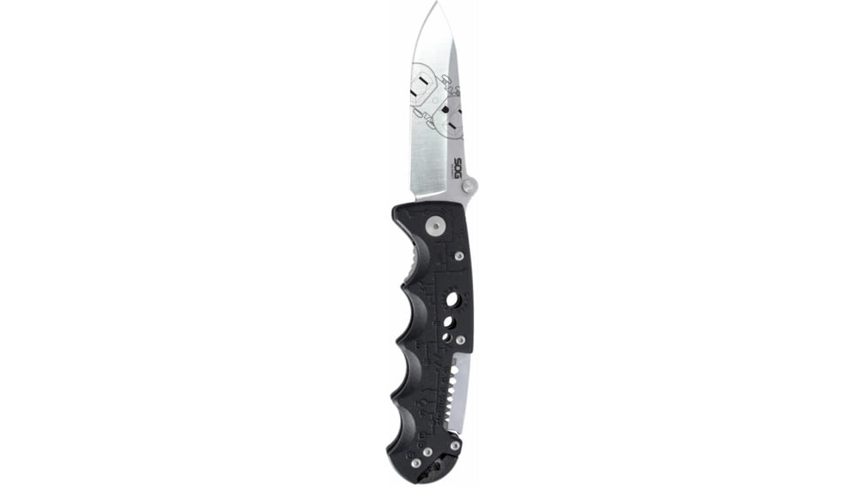 SOG Specialty Knives &amp; Tools Kilowatt Folding Knife, 3.4in, AUS-8 Blade, Clip Point, Black, Glass-Reinforced Nylon Handle, Silver/Black, SOG-EL01-CP