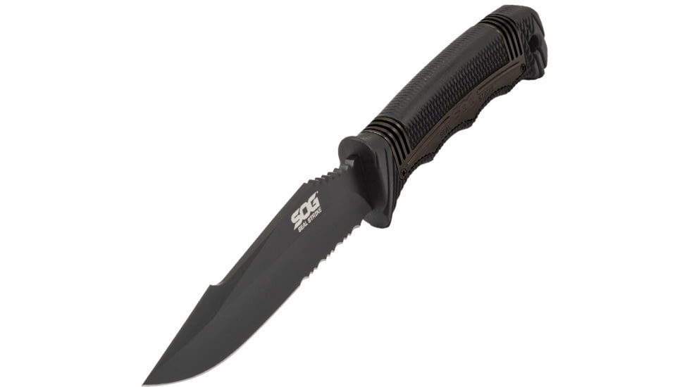 SOG Specialty Knives &amp; Tools SEAL Strike Fixed Blade Knife, 4.9in, AUS-8 Blade, Clip Point, Black, Glass Reinforced Nylon and Stainless Steel Handle, Black, SOG-SS1003-CP