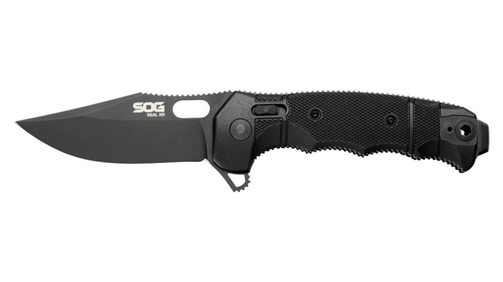 SOG Specialty Knives &amp; Tools SEAL XR Flipper 3.9in Folding Knife,TiNi S35VN Clip Point Blade, Black, 12-21-01-57