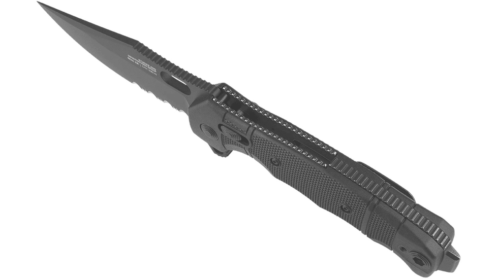 SOG Specialty Knives &amp; Tools Seal XR Folding Knife, 3.9in, Partially Serrated Edge, S35VN Steel, Clip Point, Black, GRN Handle, SOG-12-21-05-57