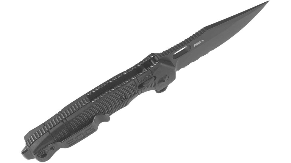 SOG Specialty Knives &amp; Tools Seal XR Folding Knife, 3.9in, Partially Serrated Edge, S35VN Steel, Clip Point, Black, GRN Handle, SOG-12-21-05-57