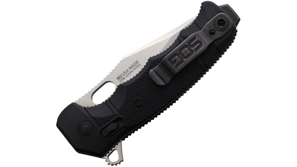 SOG Specialty Knives &amp; Tools SEAL XR SW Folding Knife, 5.25in Closed, 4in Stonewash S35VN Stainless Clip Point Blade, Black GRN Handle, SOG-12-21-11-57