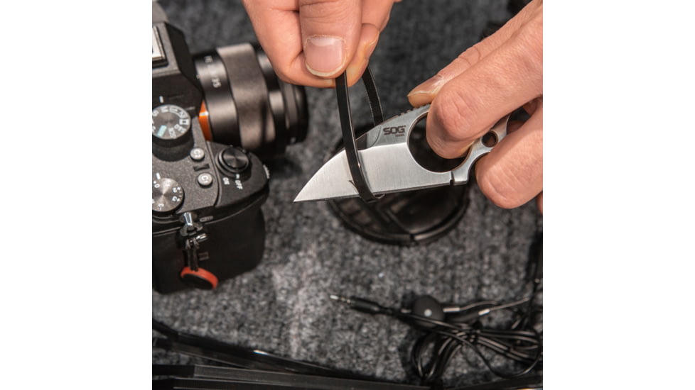 SOG Specialty Knives &amp; Tools Snarl Fixed Blade Knife, 2.3in, 9Cr18MoV Blade, Sheepsfoot, Silver, Silver Handle, Black, SOG-JB01K-CP