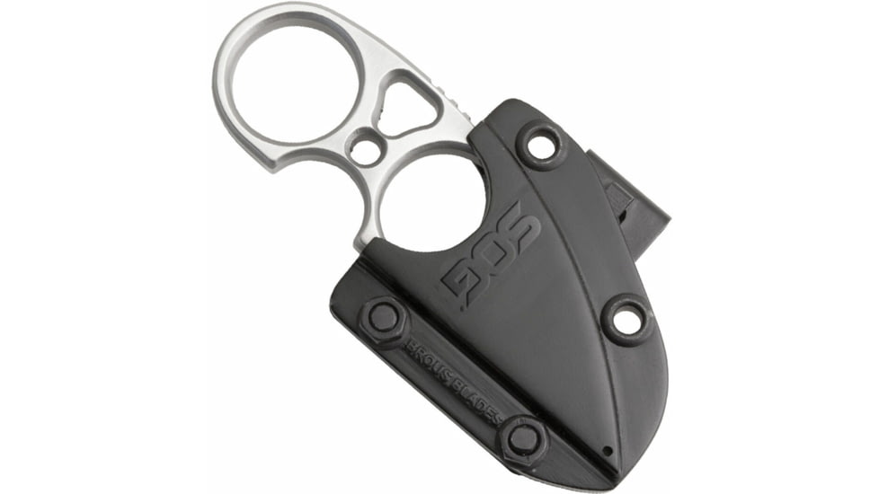 SOG Specialty Knives &amp; Tools Snarl Fixed Blade Knife, 2.3in, 9Cr18MoV Blade, Sheepsfoot, Silver, Silver Handle, Black, SOG-JB01K-CP