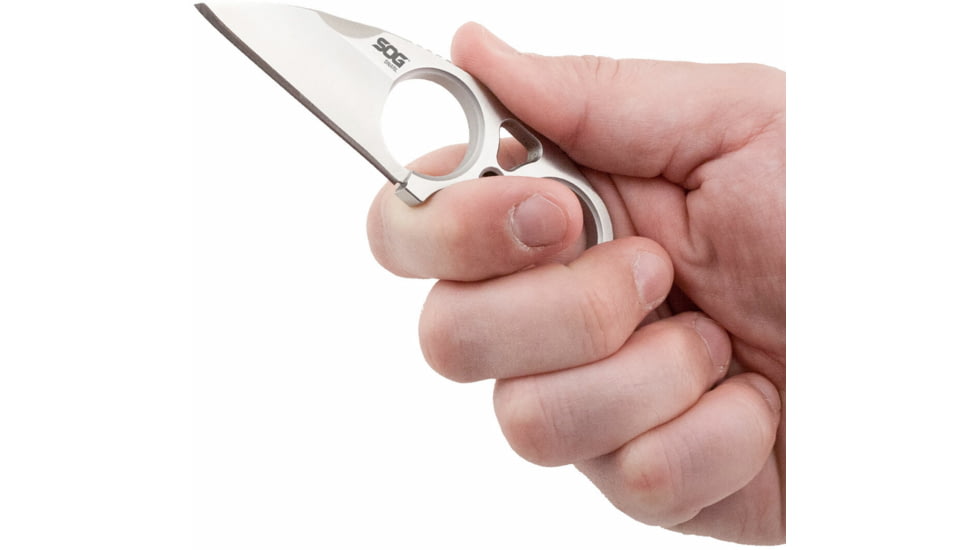 SOG Specialty Knives &amp; Tools Snarl Fixed Blade Knife, 2.3in, 9Cr18MoV Blade, Sheepsfoot, Silver, Silver Handle, Black, SOG-JB01K-CP