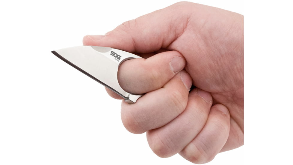 SOG Specialty Knives &amp; Tools Snarl Fixed Blade Knife, 2.3in, 9Cr18MoV Blade, Sheepsfoot, Silver, Silver Handle, Black, SOG-JB01K-CP