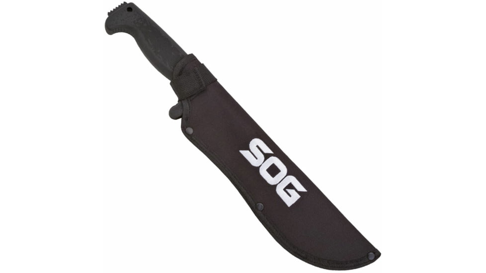 SOG Specialty Knives &amp; Tools SOGFari Machete Fixed Blade Knife, 10in, 3Cr13 Blade, Tanto, Black, Kraton Handle, Black, SOG-MC04-N