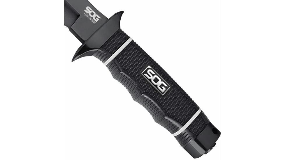 SOG Specialty Knives &amp; Tools Tech Bowie Fixed Blade Knife, 6.4in, AUS-8 Blade, Clip Point, Black, Kraton Handle, Black, SOG-S10B-K