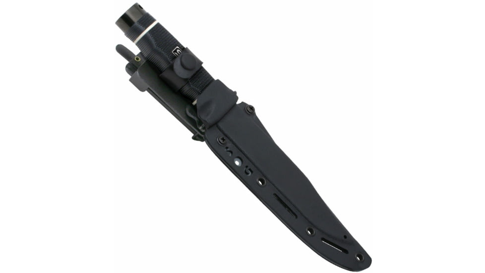 SOG Specialty Knives &amp; Tools Tech Bowie Fixed Blade Knife, 6.4in, AUS-8 Blade, Clip Point, Black, Kraton Handle, Black, SOG-S10B-K