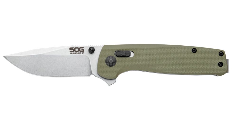 SOG Specialty Knives &amp; Tools Terminus XR Flipper 2.95in Folding Knife, G10, Olive Drab Green, Box, TM1022-BX