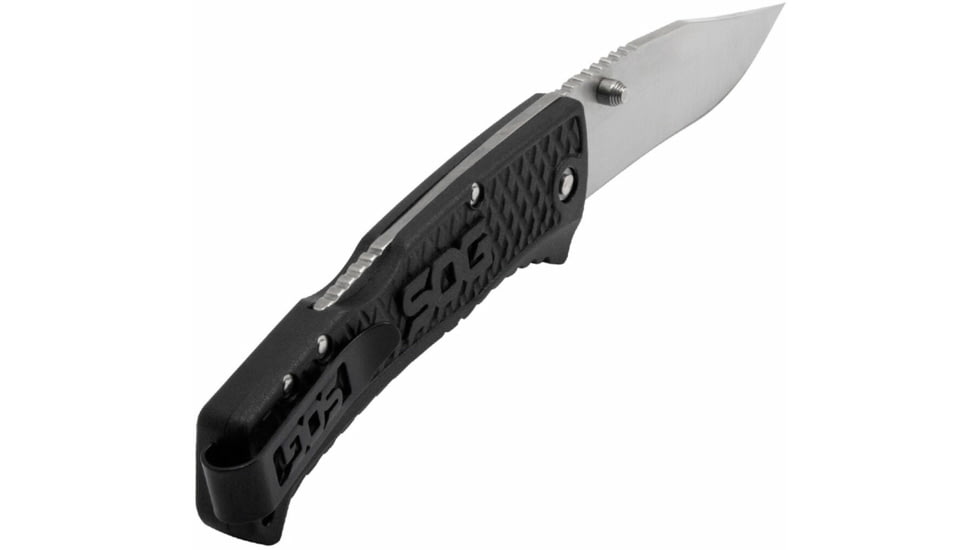 SOG Specialty Knives &amp; Tools Traction Folding Knife, 3.5in, 5Cr13MoV Blade, Clip Point, Black, Glass-Reinforced Nylon Handle, SOG-TD1011-CP