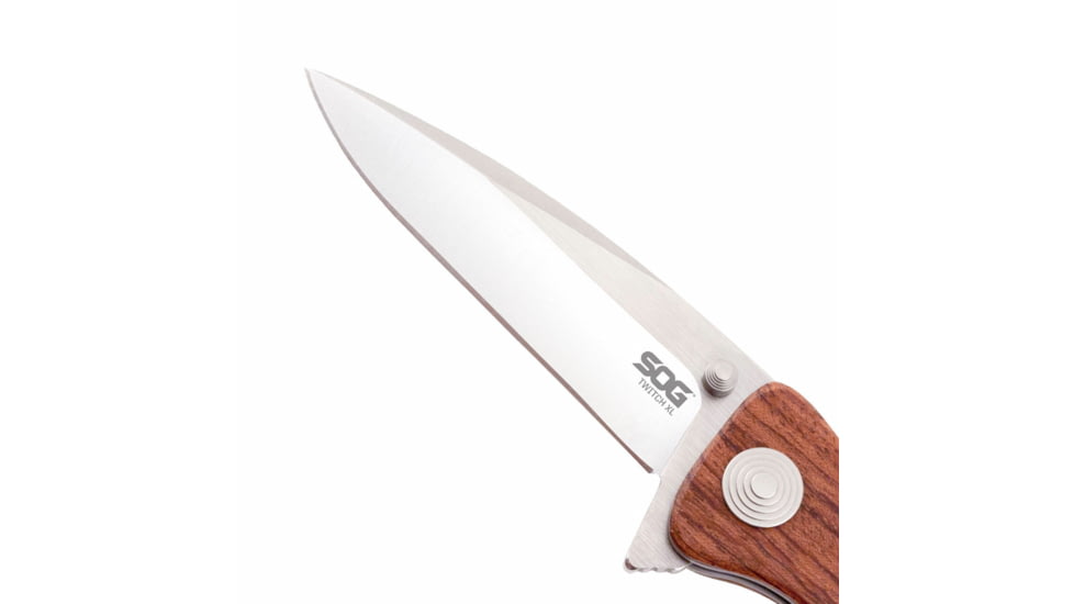 SOG Specialty Knives &amp; Tools Twitch II Folding Knife, 2.65in, AUS-8 Blade, Drop Point, Brown, Rosewood Handle, Silver, SOG-TWI17-CP