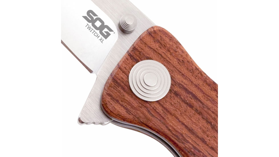 SOG Specialty Knives &amp; Tools Twitch II Folding Knife, 2.65in, AUS-8 Blade, Drop Point, Brown, Rosewood Handle, Silver, SOG-TWI17-CP