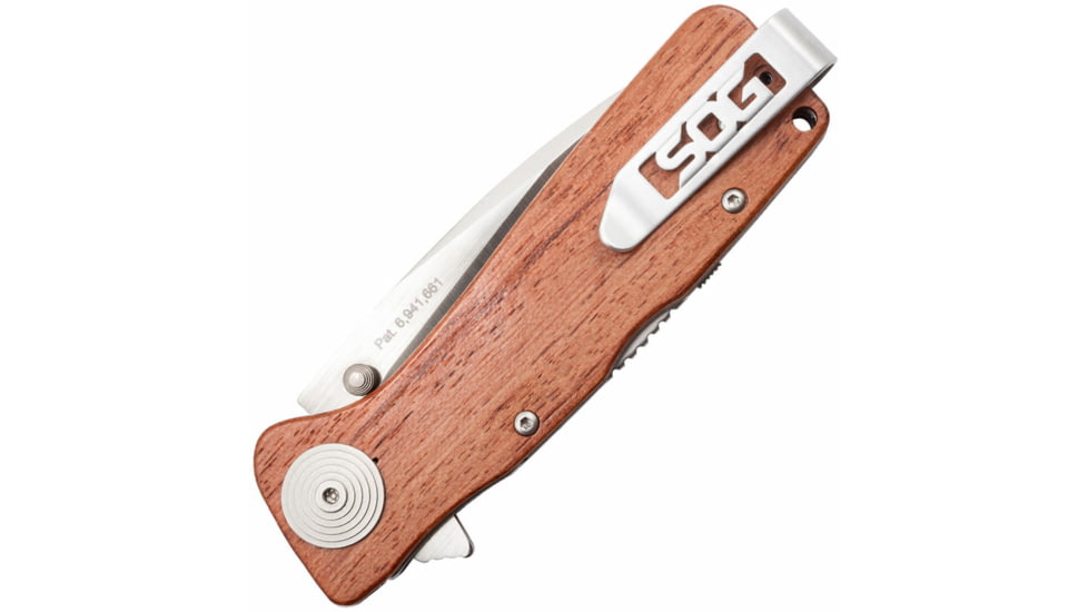SOG Specialty Knives &amp; Tools Twitch II Folding Knife, 2.65in, AUS-8 Blade, Drop Point, Brown, Rosewood Handle, Silver, SOG-TWI17-CP