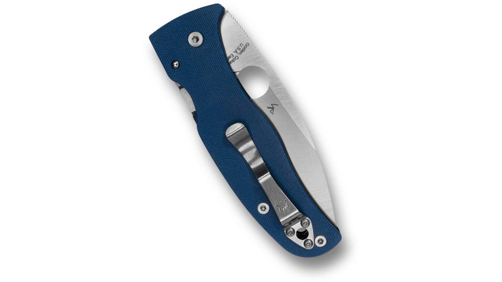 Spyderco Bodacious Folding Knife, 3.63 in, CPM SPY27, Drop Point, Satin Finish, Silver, G10, Blue Handle, C263GPCBL