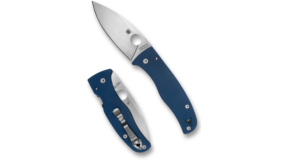 Spyderco Bodacious Folding Knife, 3.63 in, CPM SPY27, Drop Point, Satin Finish, Silver, G10, Blue Handle, C263GPCBL