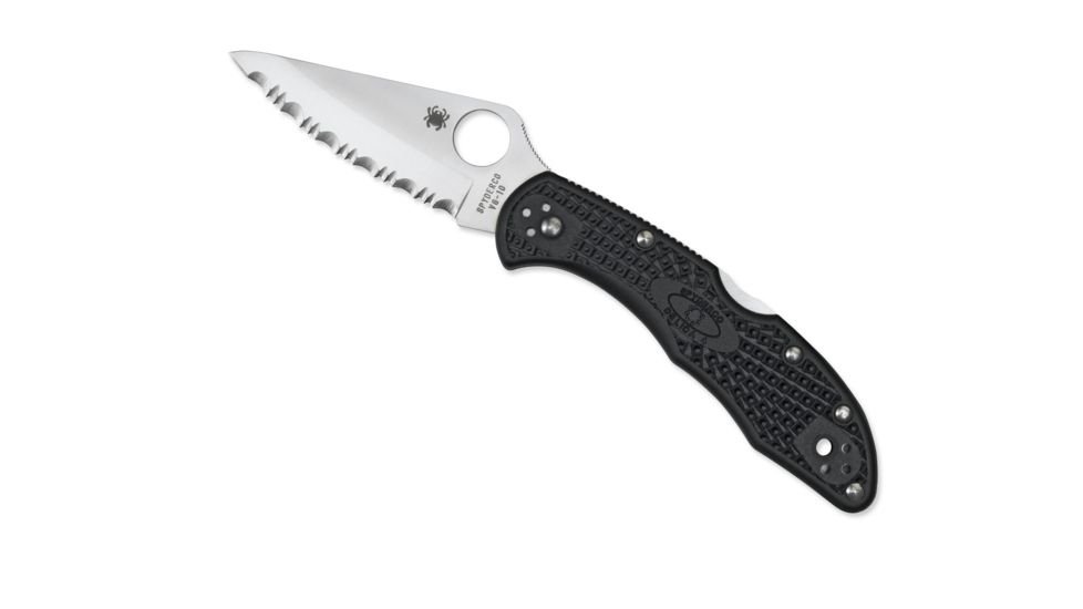 Spyderco Delica4 Lightweight Black FRN Handle, Serrated Blade Fold Knife C11SBK