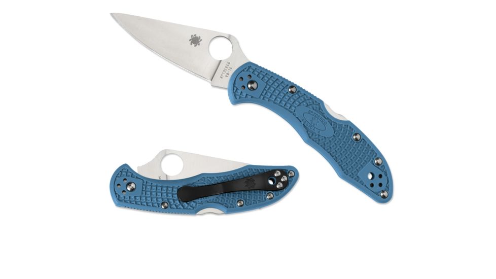 Spyderco Delica4 Lightweight Blue FRN Handle, Flat Ground FE Blade Fold Knife C11FPBL