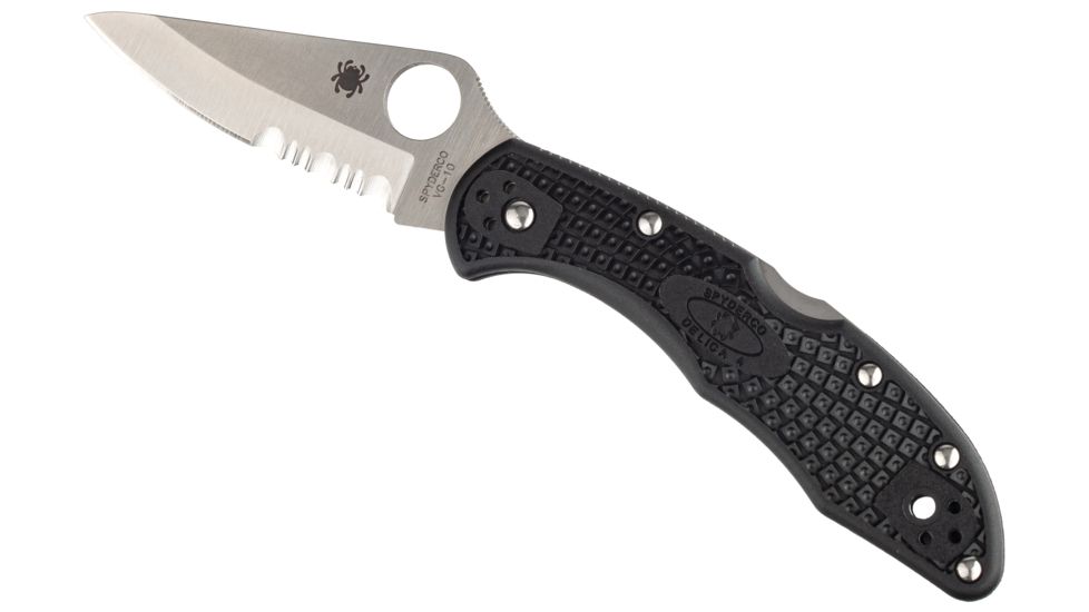 Spyderco Delica4 Lightweight FRN Handle, Partially Serrated Blade Folding Knife, Black, C11PSBK