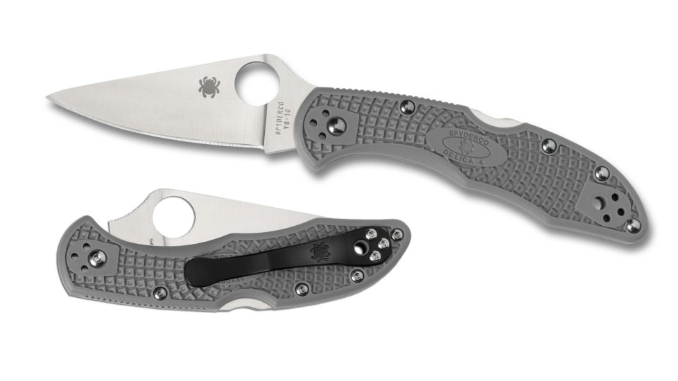 Spyderco Delica4 Lightweight Gray FRN Handle, Flat Ground FE Blade Fold Knife C11FPGY