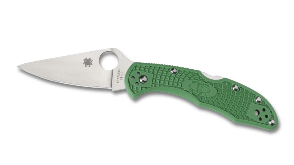 Spyderco Delica4 Lightweight Green FRN Handle, Flat Ground FE Blade Fold Knife C11FPGR