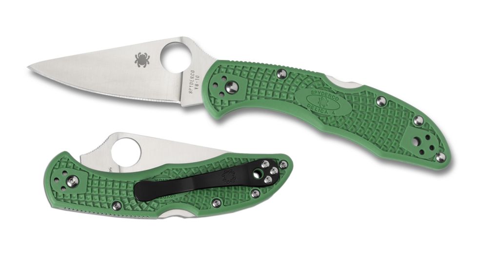 Spyderco Delica4 Lightweight Green FRN Handle, Flat Ground FE Blade Fold Knife C11FPGR