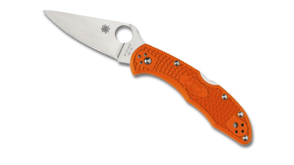 Spyderco Delica4 Lightweight Orange FRN Handle, Flat Ground FE Blade Fold Knife C11FPOR