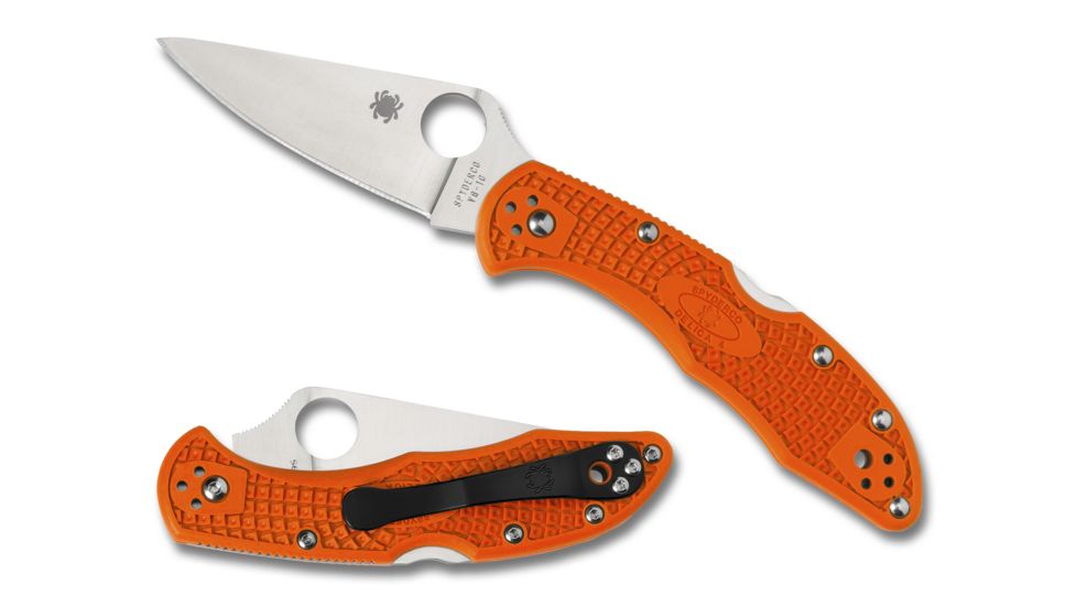 Spyderco Delica4 Lightweight Orange FRN Handle, Flat Ground FE Blade Fold Knife C11FPOR