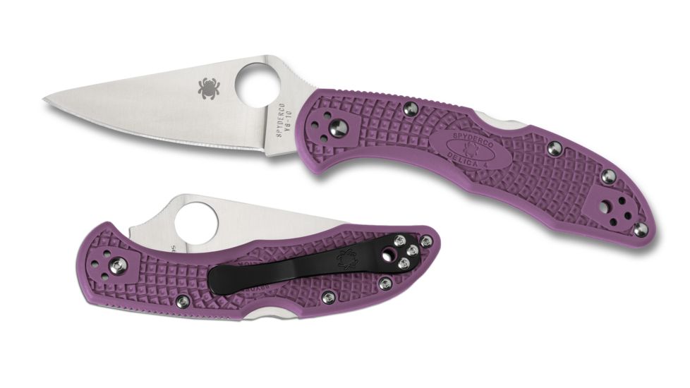 Spyderco Delica4 Lightweight Purple FRN Handle, Flat Ground FE Blade Fold Knife C11FPPR