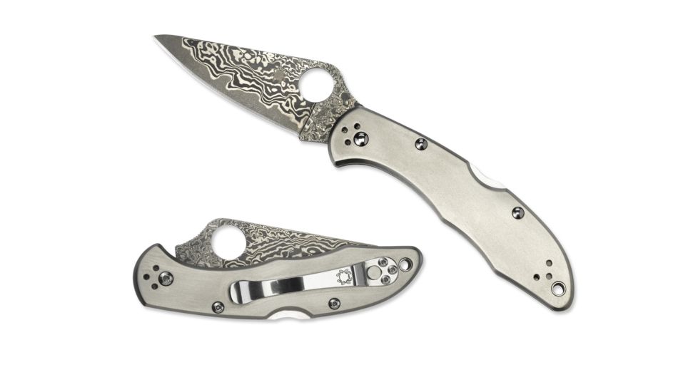 Spyderco Delica4, Titanium Handle, Damascus Plain C11TIPD