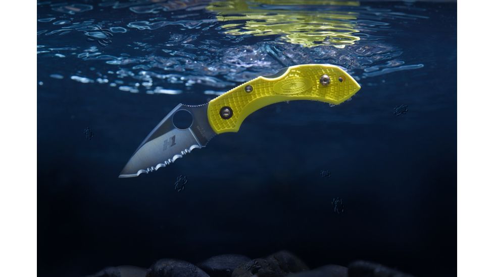 Spyderco Dragonfly2 Yellow FRN Handle, H-1 Serrated Blade Fold Knife C28SYL2