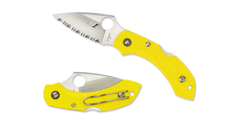 Spyderco Dragonfly2 Yellow FRN Handle, H-1 Serrated Blade Fold Knife C28SYL2