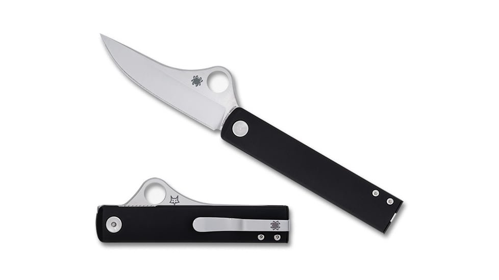 Spyderco Essenza Folding Knife, 3.19in, N690Co, Modified Clip Blade, Satin, Aluminum, Black Handle, 716104000692