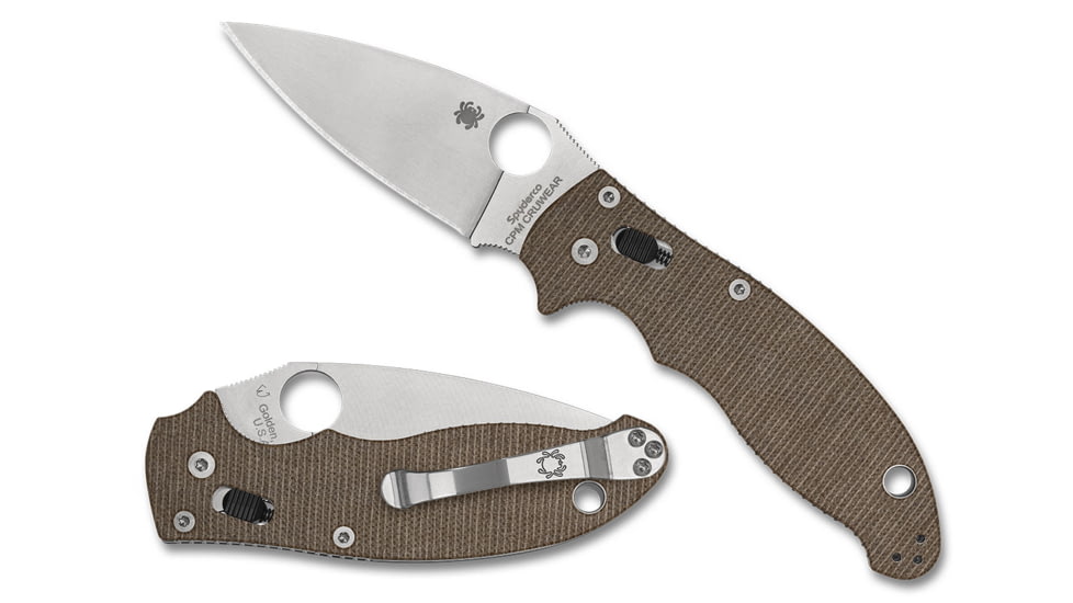 Spyderco Manix 2 Folding Knife, 3.37in, CPM CRU-WEAR, Leaf Blade, Canvas Micarta, Brown Handle, SPY-C101MPCW2