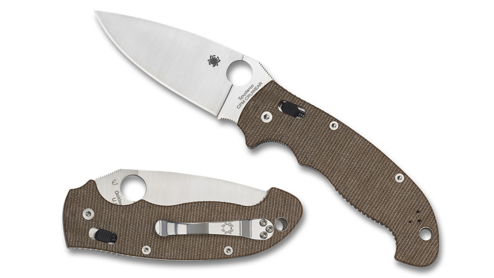 Spyderco Manix 2 Xl Folding Knife, 3.85in, CPM CRU-WEAR Steel, Leaf Blade, Canvas Micarta, Brown Handle, C95MPCW2