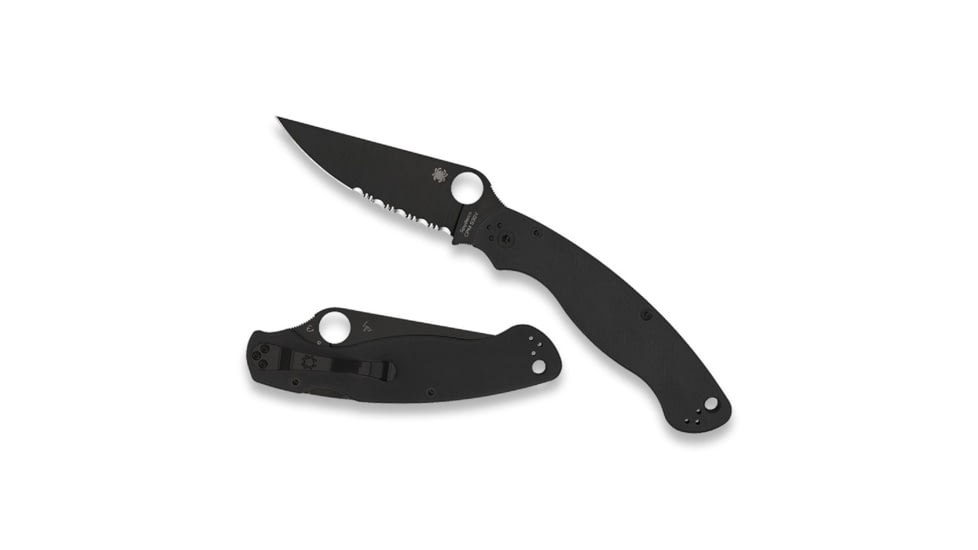 Spyderco Military 2 Folding Knife by Sal Glesser, 4in, CPM S30V Steel, DLC Partially Serrated Clip Point Blade, G-10, Black Handle, C36GPSBK2
