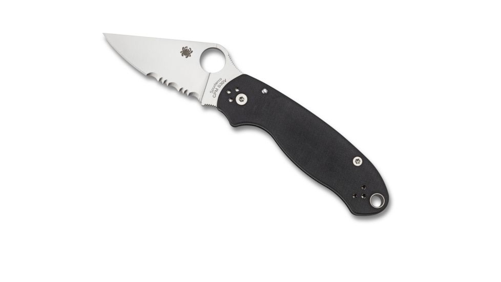 Spyderco Para 3 Folding Knife, Combo Blade, Satin Finish, Black Handle, C223GPS