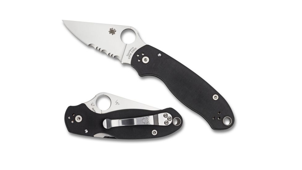 Spyderco Para 3 Folding Knife, Combo Blade, Satin Finish, Black Handle, C223GPS