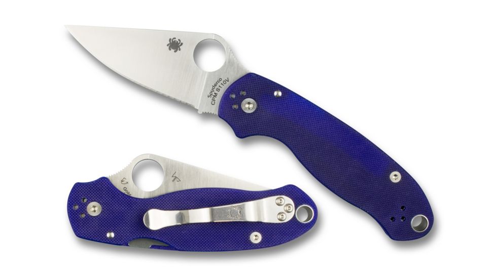 Spyderco Para 3 Folding Knife, Plain Edge, Satin Finish, Dark Blue Handle, C223GPDBL