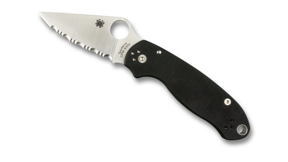Spyderco Para 3 Folding Knife, Serrated Blade, Satin Finish, Black Handle, C223GS