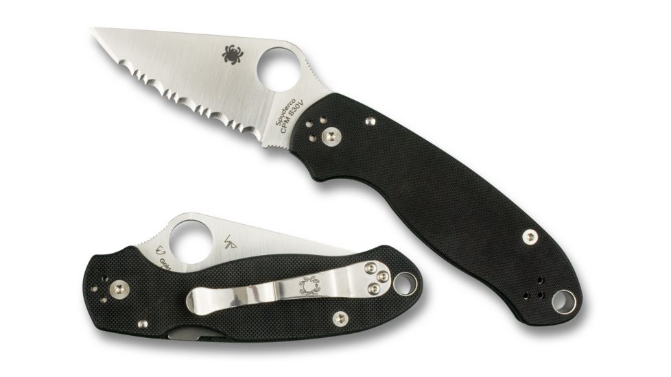 Spyderco Para 3 Folding Knife, Serrated Blade, Satin Finish, Black Handle, C223GS