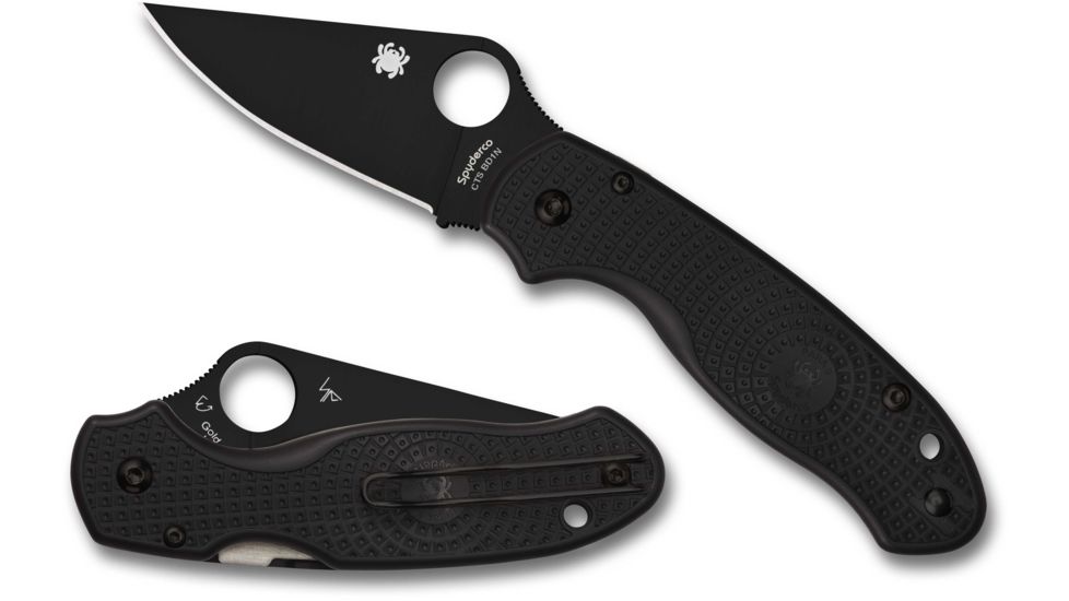 Spyderco Para 3 Lightweight Folding Knife, 2.93in, CTS BD1N, Plain DLC Leaf Blade, Black FRN Handle, C223PBBK