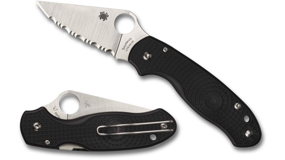 Spyderco Para 3 Lightweight Folding Knife, 2.93in, CTS BD1N, Serrated Leaf Blade, Black FRN Handle, C223SBK