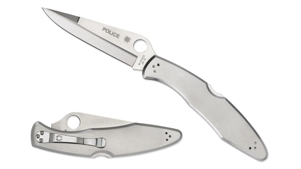 Spyderco Police Model SS Folding Knife, 4.2 in, VG-10, Clip Point FE Blade, Stainless Steel Handle, C07P