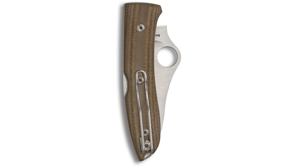 Spyderco SpyOpera Folding Knife, 2.88in, M390 Steel, Leaf Blade, Canvas Micarta Scales Handle, Designed by Max, Brown, C255CMP