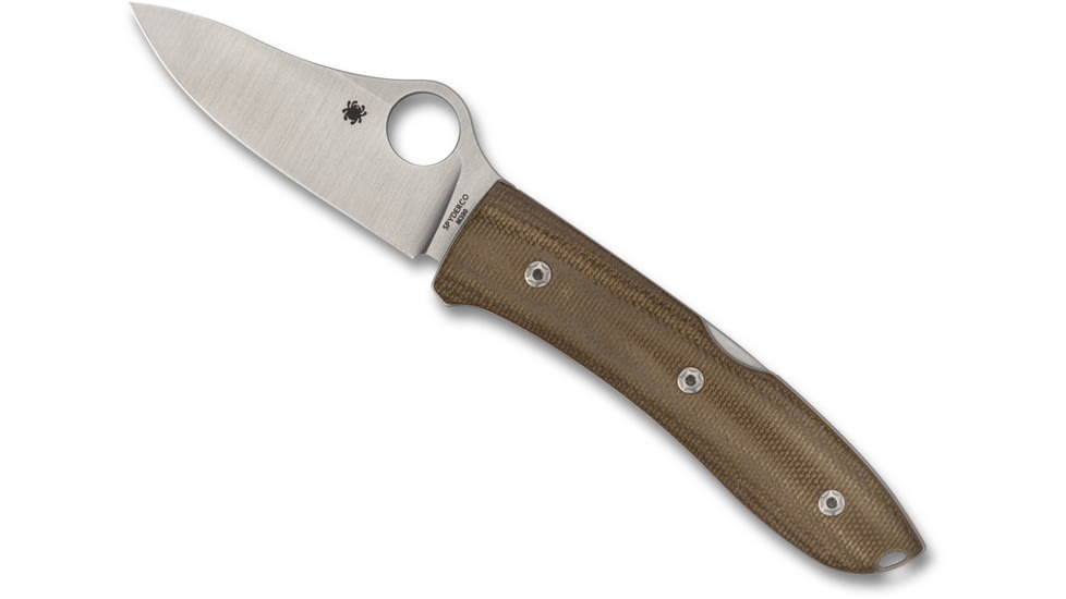 Spyderco SpyOpera Folding Knife, 2.88in, M390 Steel, Leaf Blade, Canvas Micarta Scales Handle, Designed by Max, Brown, C255CMP