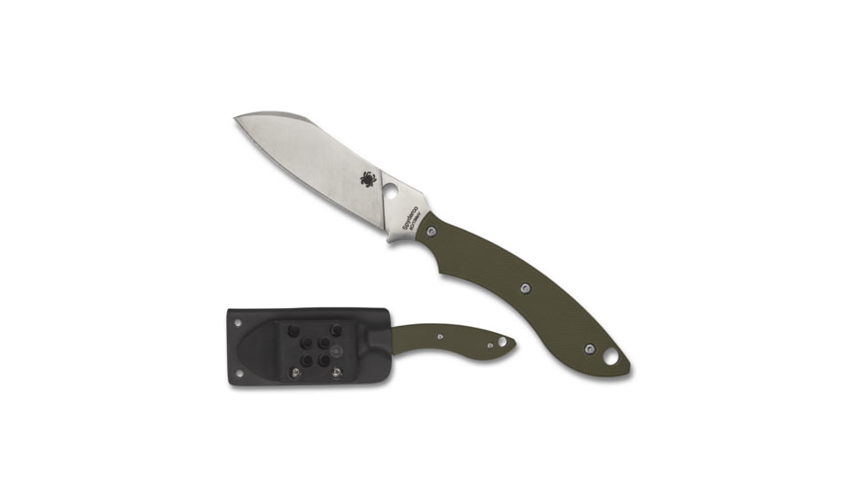 Spyderco Stok Bowie Fixed Blade Knife, 2.95in, 8Cr13MoV Steel, Drop Point Blade, G10 Green Handle, FB50GPOD