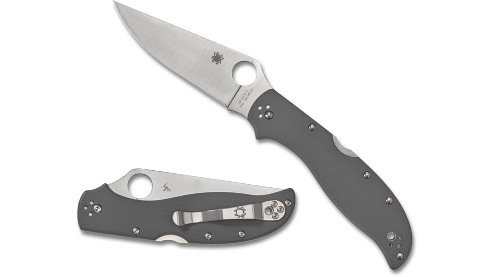 Spyderco Strech 2 XL CPM CRU-WEAR Folding Knife, 3.99in, CRU-WEAR, Plain Blade, Gray G-10 Handle, C258GGYCW